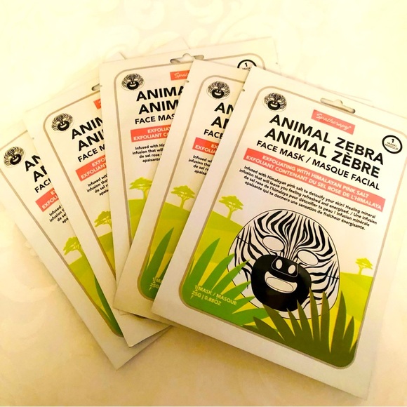 💜3/$30 Spatherapy 5 Animal Zebra Face Masks Exfoliating with Himalayan Pink Salt - Picture 1 of 4